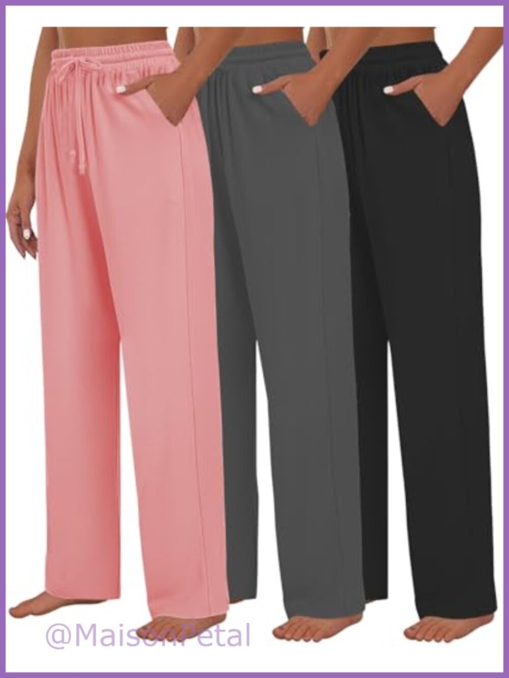 3 Pack Womens Wide Leg Yoga Sweatpants Drawstring Lounge Joggers Pockets